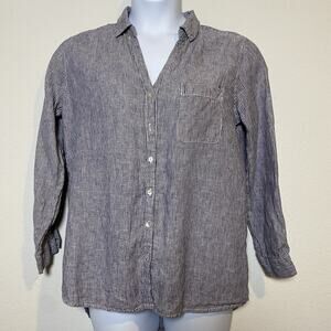 Womens Sigrid Olsen 100% Linen Striped Button Down‎ Shirt Medium Coastal Beach